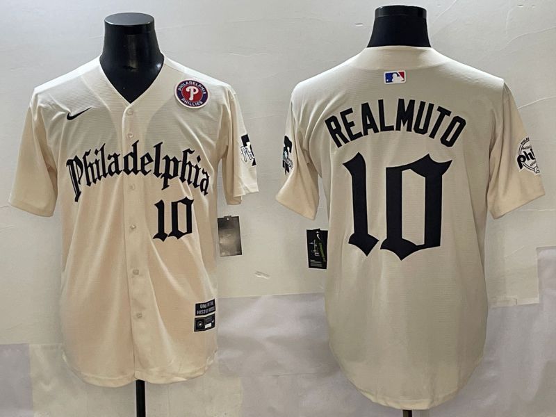Men 2025 Philadelphia Phillies #10 Realmuto Cream Five generations Joint Name Nike MLB Jersey style 5